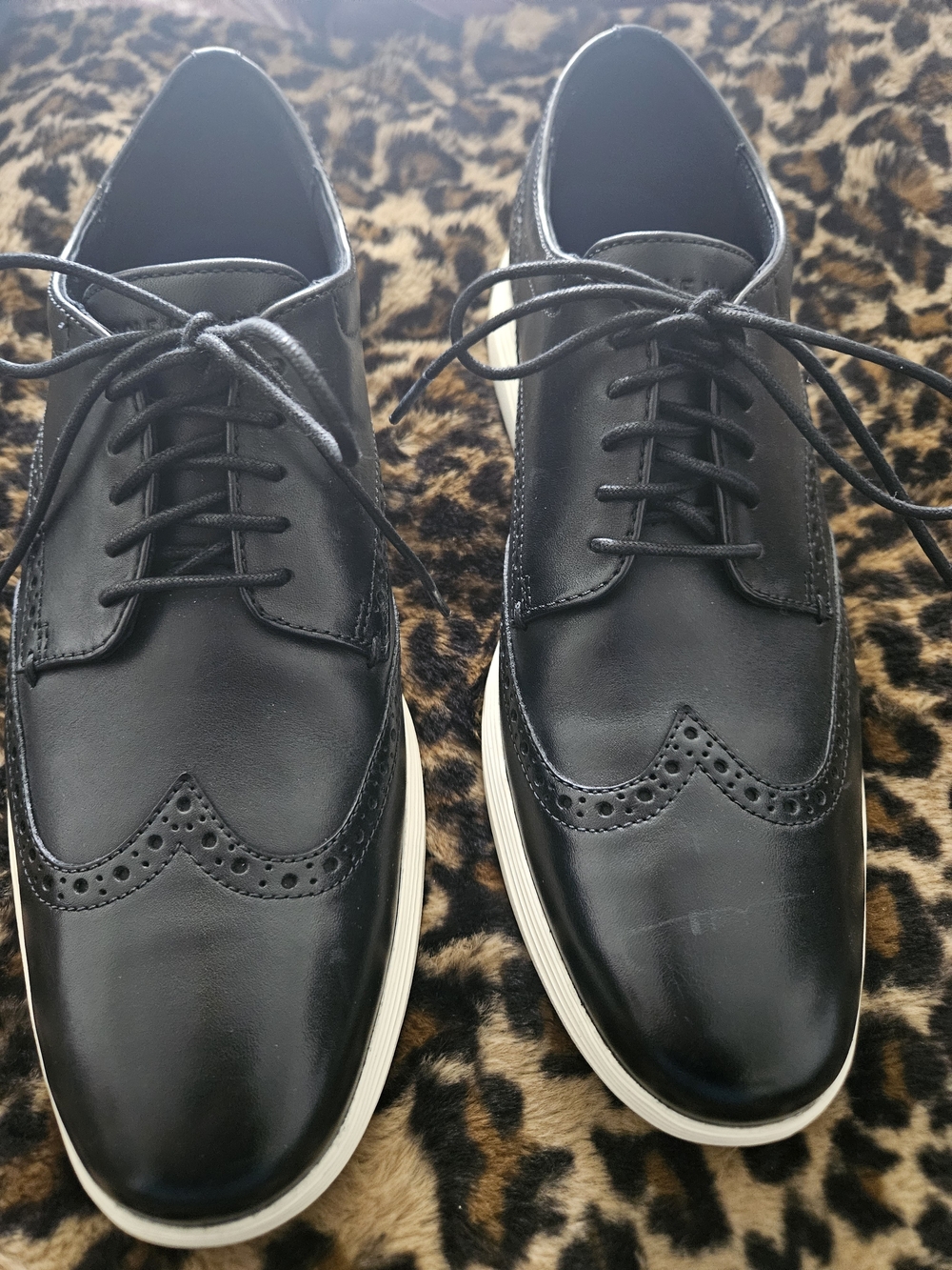 Cole Haan Black Leather Wingtip Derby Shoes with Ivory Soles